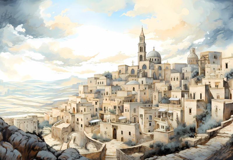 Illustration of beautiful view of Matera, Italy