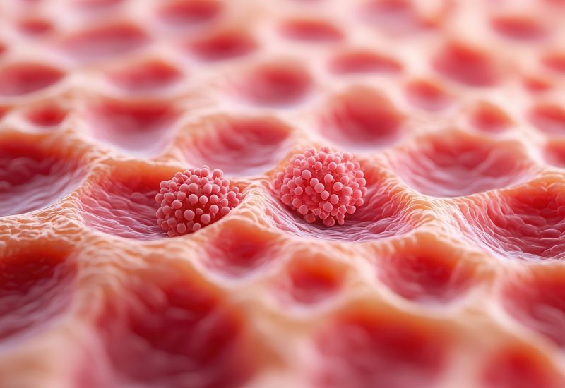 62- Blistered skin with viral particles causing infection, 3D medical concept, 3D illustration