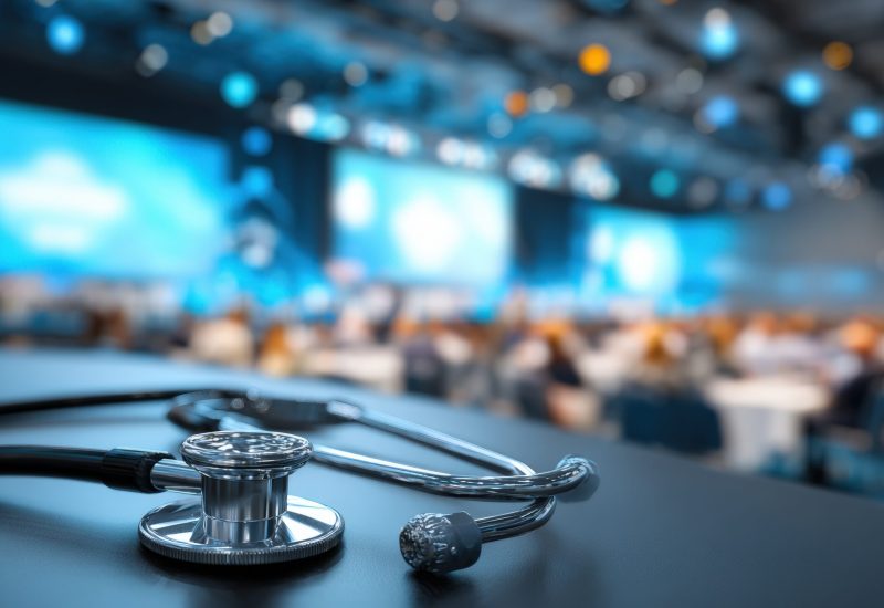 Stethoscope on table at medical conference